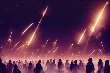 Wall Mural - people dancing in the fireworks, generative ai art illustration