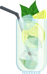 Poster - mojito cocktail cartoon. mint glass drink, lime ice, green fruit mojito cocktail vector illustration