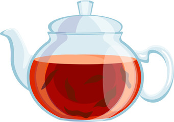 Sticker - teapot glass cartoon. tea pot, transparent clear kettle, teatime, hot beverage teapot glass vector illustration