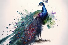 Painting Of A Peacock Fanning Its Tails. Generative AI