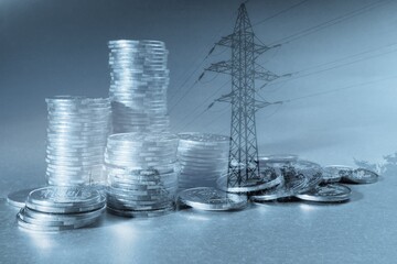 Poster - Electricity concept. Power industry and money coins