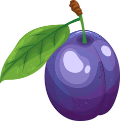 Poster - blue plum cartoon. fruit food, fresh purple, ripe healthy, white organic, sweet harvest blue plum vector illustration