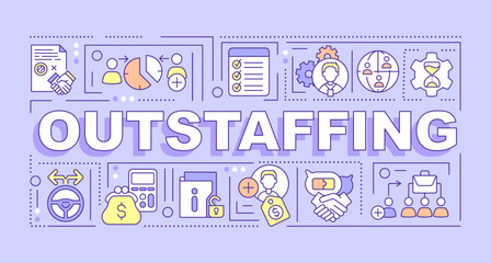 Poster - Outstaffing word concepts purple banner. Remote employees recruiting. Infographics with editable icons on color background. Isolated typography. Vector illustration with text. Arial-Black font used