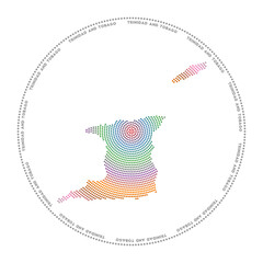 Trinidad and Tobago round logo. Digital style shape of Trinidad and Tobago in dotted circle with country name. Tech icon of the country with gradiented dots. Captivating vector illustration.