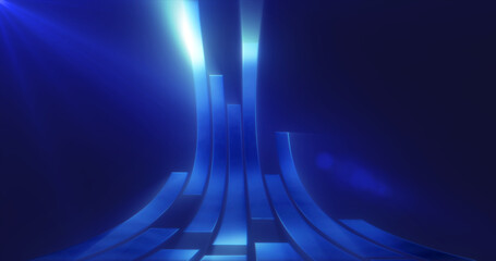 Poster - Abstract metallic glowing shiny lines and stripes in rays of light fly upwards on a dark background. Abstract background
