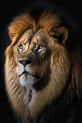 Wall Mural - Portrait of a lion with a dark background