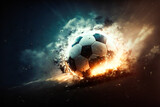 Fototapeta Sport - Soccer ball in the stadium.  Image created with Generative AI technology.