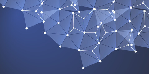 Poster - Connections - Molecular, Global, Computer and Business Network Mesh Creative Design Template - Abstract Dark Blue and White Polygonal Grid Pattern Background with Copyspace in Editable Vector Format