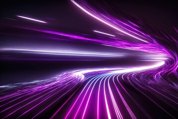 Wall Mural - The Purple Neon Light Trails Motion Background. Generative AI