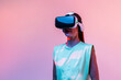 © ADDICTIVE STOCK - Woman playing VR game in neon light