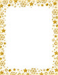 Christmas transparent background with  border of golden glittering snowflakes and stars. PNG