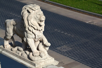 Stone lion is guarding the road in the Buda Castle