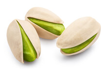 Three Delicious Pistachios, Isolated On White Background