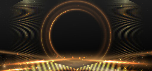 Wall Mural - abstract elegant gold lines diagonal scene on black background.