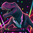 Neon party dj Tyrannosaurus rex with keyboard. Generative AI. Not