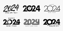 Big Set Of 2024 Happy New Year Black Logo Text Design. Creative Collection Of 2024 New Year Symbols. 2024 Number Design Template. Vector Illustration In Black Colors Isolated On White Background