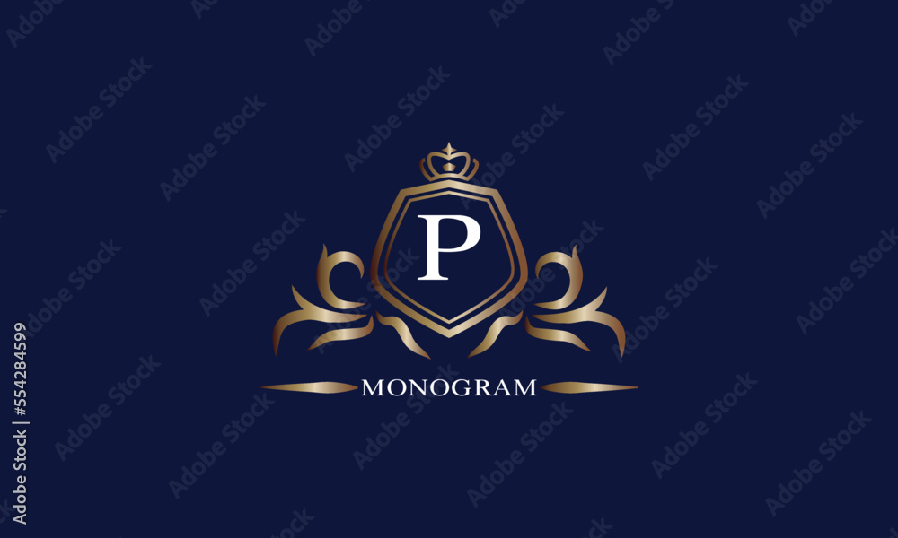 Gold luxury initial P logo. Elegant vector initial letter monogram ...