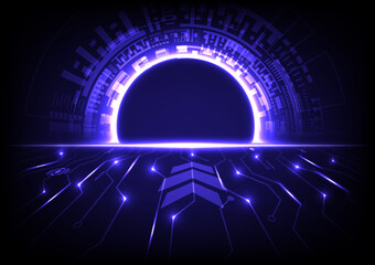 Fototapete - abstract circle hi tech glow There is a space in the middle with laser light and perspective electronic circuits There is a bright light on the line with the element. blue gradient background