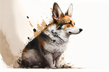  Ink painting of a corgi