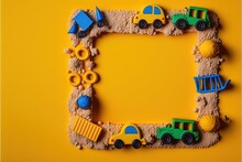 Kids Toys Frame Truck, Car And Tractor, Card For Birthday Or Other Celebrate Generative Ai Illustration