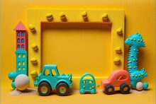 Kids Toys Frame Truck, Car And Tractor, Card For Birthday Or Other Celebrate Generative Ai Illustration
