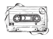 Audio Cassette Sketch Hand Drawn Vintage Music Vector Illustration