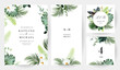 © lavendertime - Tropical flowers and leaves vector design cards. White orchid, magnolia, dried fern, emerald monstera
