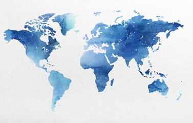 Wall Mural - A world map drawn in blue watercolor