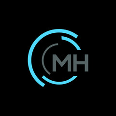 Fototapete - MH logo monogram isolated on circle element design template, MH letter logo design on black background. MH creative initials letter logo concept. MH letter design.
