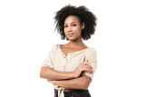 Portrait of a smiling woman with curly hair on a transparent background