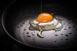 Frying egg with oil in a black cast-iron pan