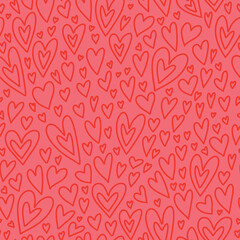 Wall Mural - seamless pattern background with hand drawn heart outline doodles. cute simple romantic background w