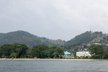 A View To The Shores Of Lake Kivu From A Boat.; Lake Kivu, Rwanda
