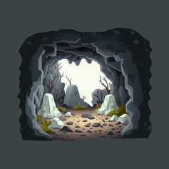 Sticker - Cartoon cave background, rock cavern game. Isolated on a white background. Cartoon vector illustration