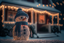Illustration Of Snowman Lawn Ornament Made Of Christmas Lights