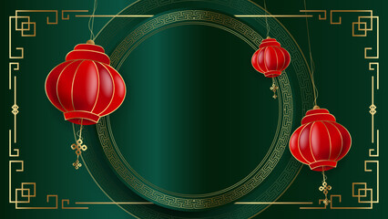 Chinese background vector illustration with green red and gold 3d gradient color