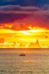 Wall Mural - adventure on lonely boat with cloudy sky and beautiful sunset in the background, puerto vallarta jalisco 