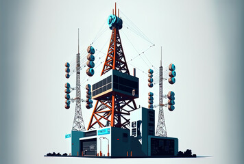 Wall Mural - radio tower, a transmitter for telecommunications signals. illustration design. Generative AI