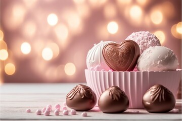 Canvas Print - Valentine's day romantic scene with chocolates and hearts on a pink background