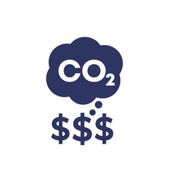 Sticker - carbon emissions cost icon, co2 gas price, vector sign