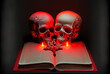 Red light with two skulls on book. Generative AI