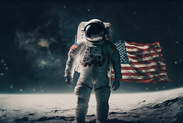 Wall Mural - a flag in the background of the astronaut universe. generative ai