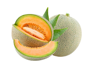 Wall Mural - melons or cantaloupe with leaf isolated on transparent png