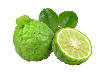 fresh bergamot fruit with leaf isolated on transparent png