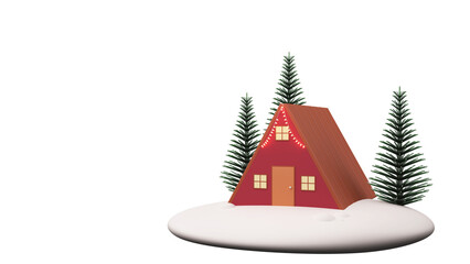 Sticker - 3D Render Tent House Or Shelter With Spruce Trees On Snow Element.