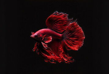 Wall Mural - Beautiful red betta fish on a backdrop of complete darkness. Generative AI
