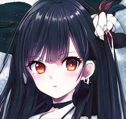 anime style cute girl portrait with big round eyes created by generative ai