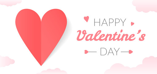 Sticker - Valentine's Day background with paper heart and clouds