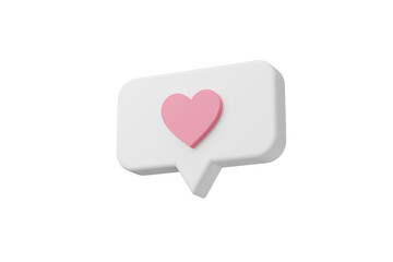 Wall Mural - valentine concept 3d red heart in speech bubble object isolated on pink background for graphic decor
