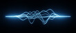 Abstract illustration of blue sound waves, visualization of frequency signals or audio wavelengths, futuristic technology waveform with copy space for text isolated on black background